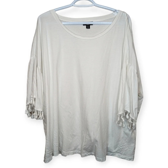 Lord & Taylor 100% Cotton White T Shirt Tasseled  Sleeves Women 2XL Plus Size - Picture 1 of 9